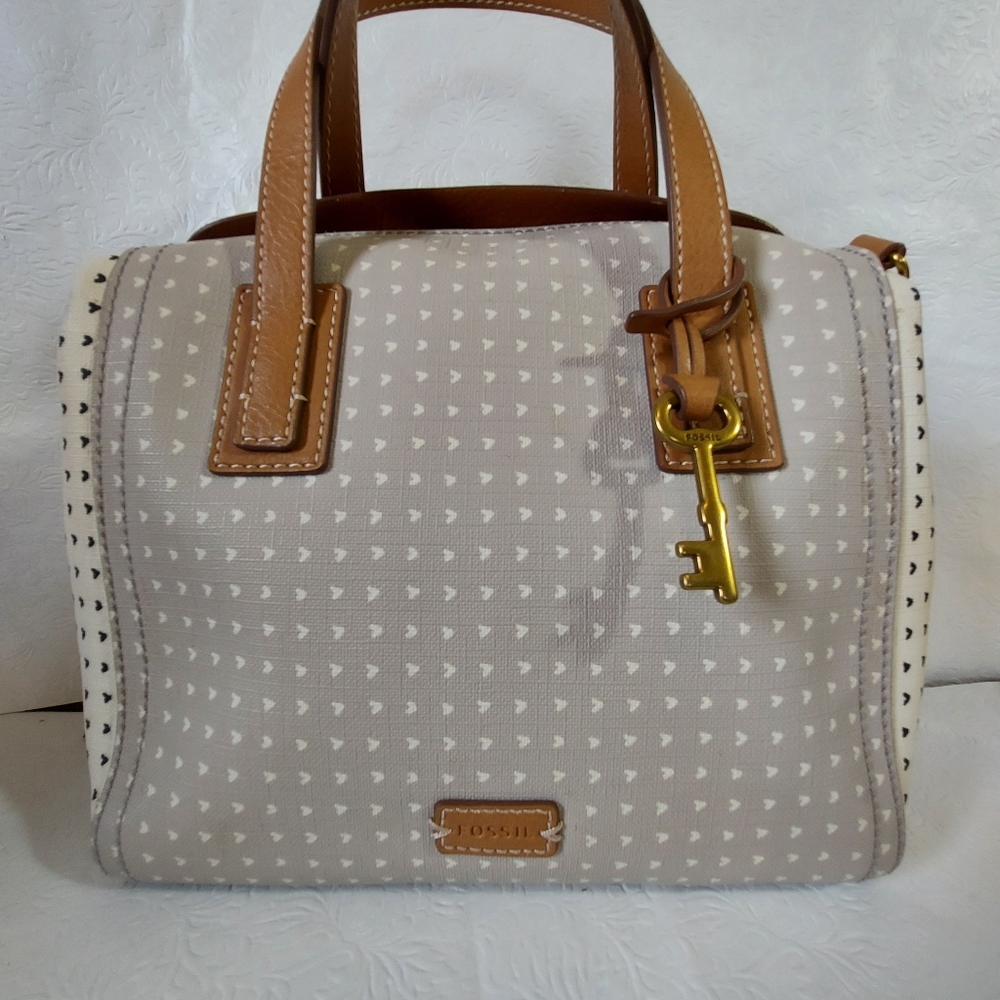 Fossil Emma Satchel with Detachable Crossbody Strap, Medium, Gray, Black, White